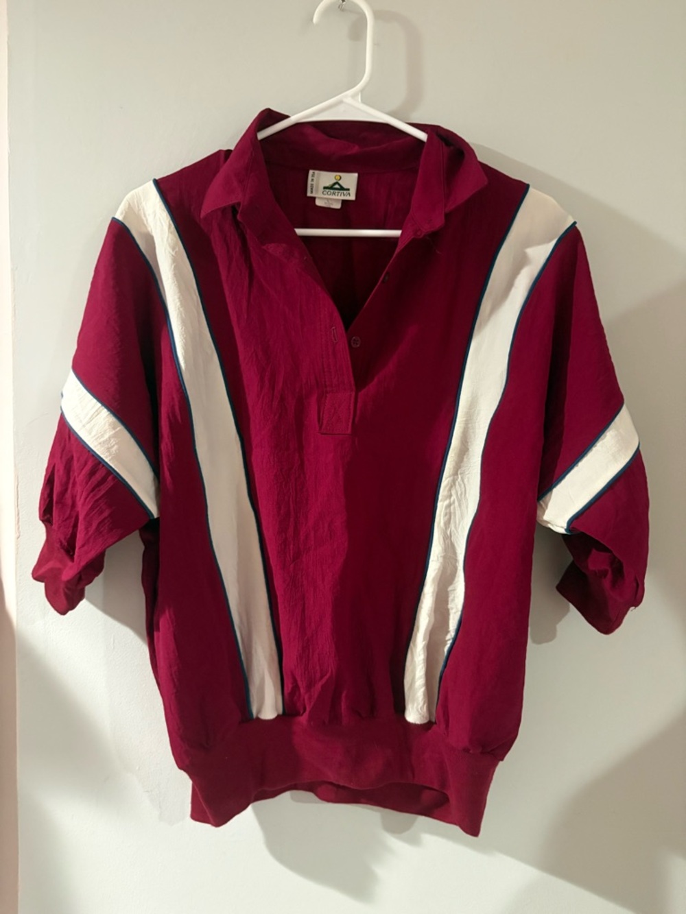 Vintage Cortiva Polo Shirt in Burgundy with White Stripes Size Large